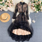 Temperament Dress Lace Round Neck Long Sleeve Mesh Hollow Women's
