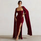 Robe unie à col carré et manches longues avec fente haute