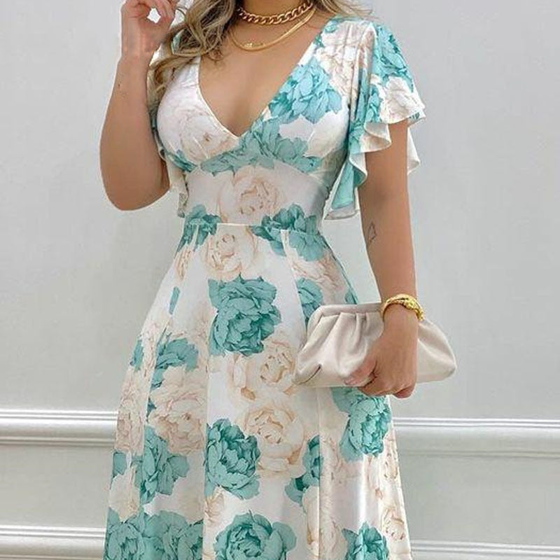 Spring Elegant Sexy Waist-Cinching Maxi Dress With A Bold Print