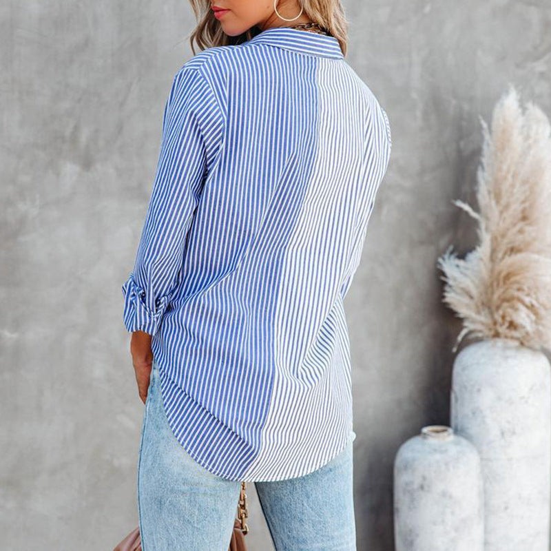 Striped Contrast Print Long-sleeved Cardigan
