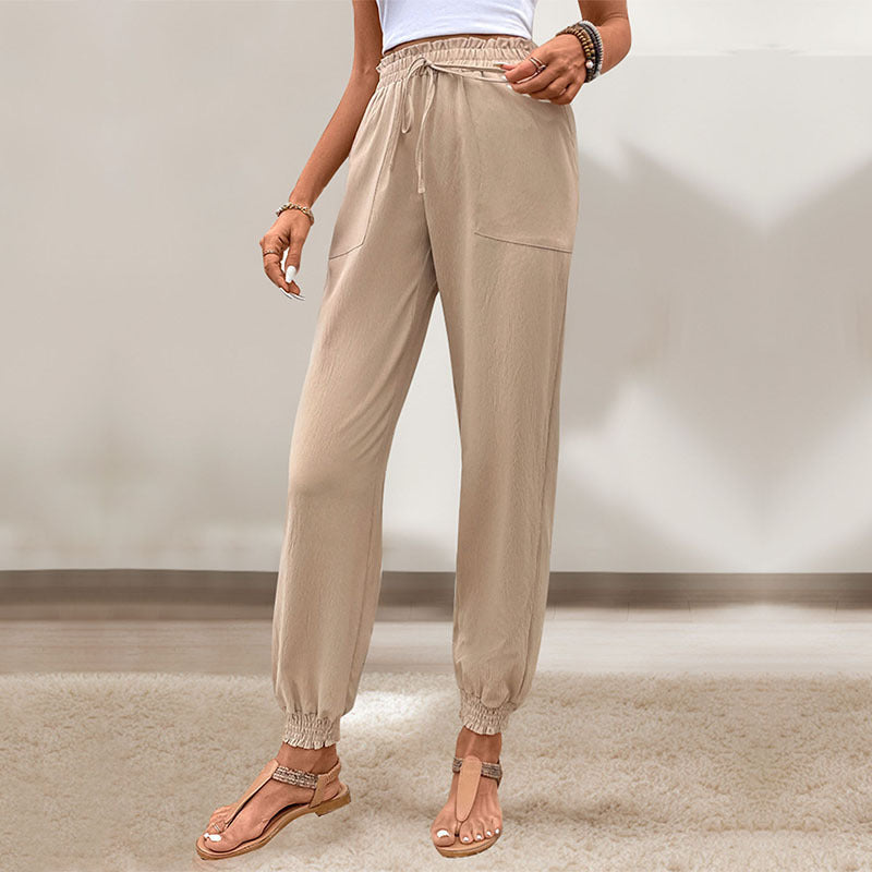 Pantalon skinny à lacets et taille élastique pour femme