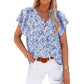 Women's Floral Printed V-neck Pullover Chiffon Shirt Top