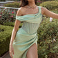 Women's Shoulder Stitching Irregular Slit Dress