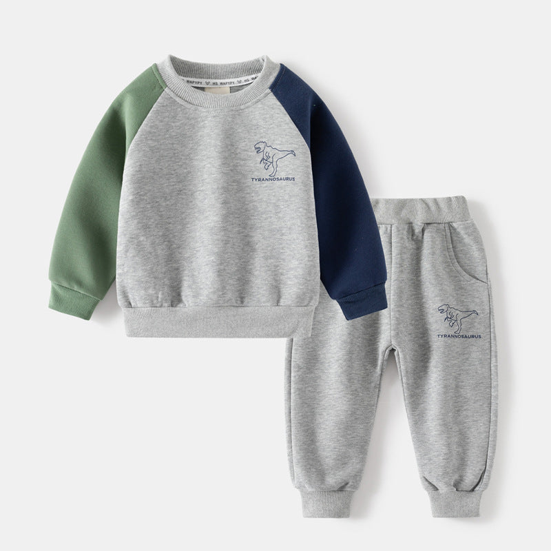 Combinaison à manches longues pour enfants, imprimé dinosaure, couleur contrastée