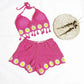 Vacation Style Woven Cutout Sling Slimming Shorts Suit