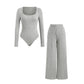 European And American Ladies Square Collar Solid Color Long Sleeve Tights