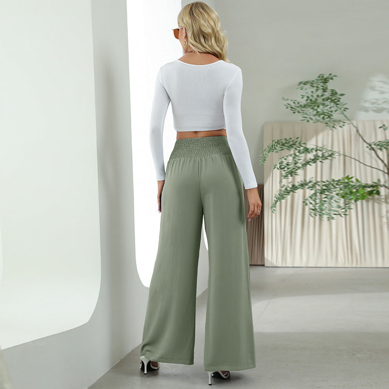 Pantalon droit à jambes larges et élastique, taille haute, décontracté, tendance, pour femme