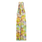 Ethnic Floral Print Silk Net Hanging Collar Dress