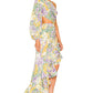 Robe à épaules inclinées et motif floral irrégulier à motif feuille de lotus pour femme