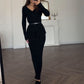 Long Sleeve Knitted Temperament High Waist Sheath Long Skirt