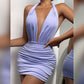 Fashionable Deep V-neck Halter Lace-up Backless Pleated Dress