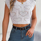 Hollowed Heart Shape Midriff-baring Knitted Sweater