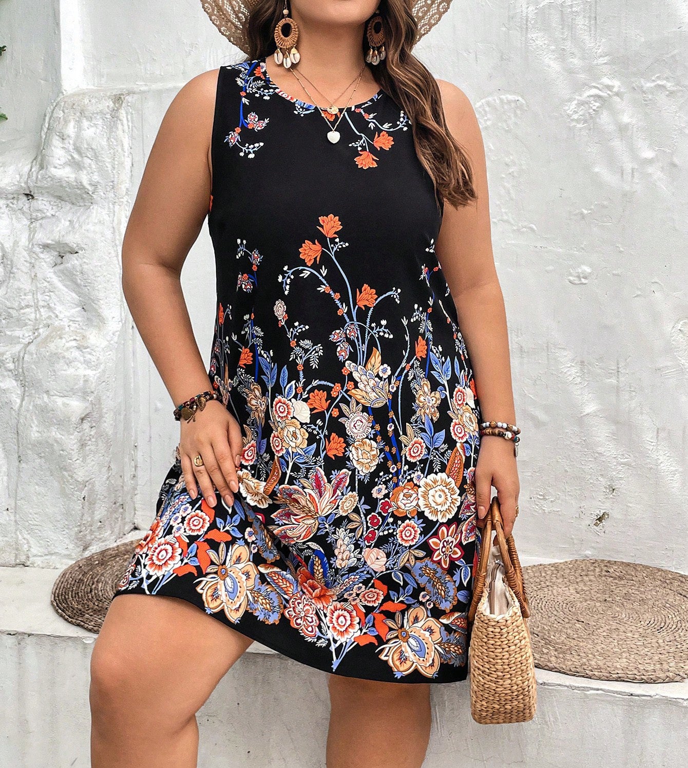 Robe à manches courtes et imprimé végétal pour femme, jupe patchwork à contraste de couleurs