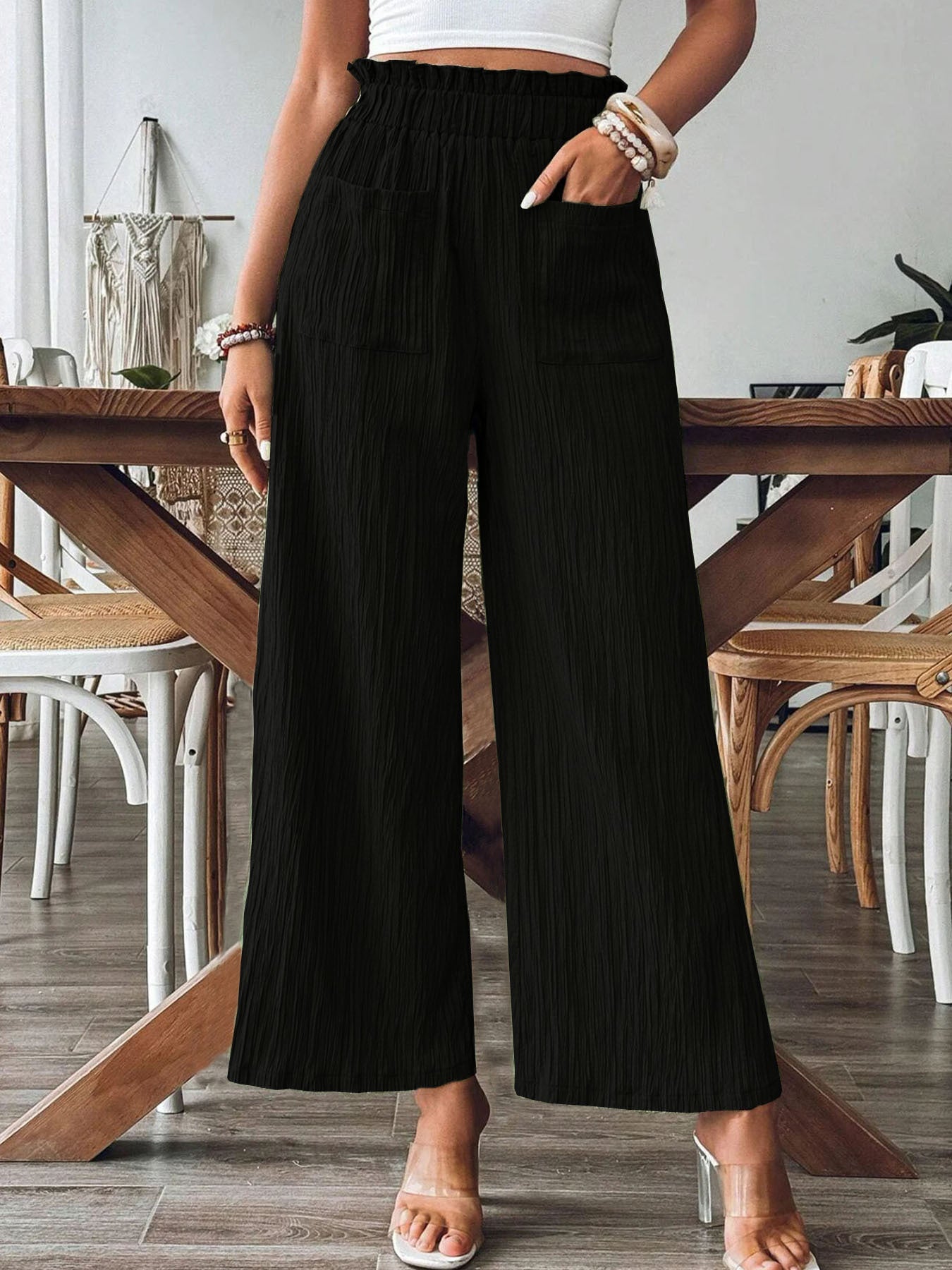 Women's Solid Color Casual Straight Pants