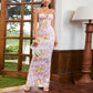 Floral Ruffle Back Tie Halter Maxi Bodycon Mermaid Dress With Multiple Patterns
