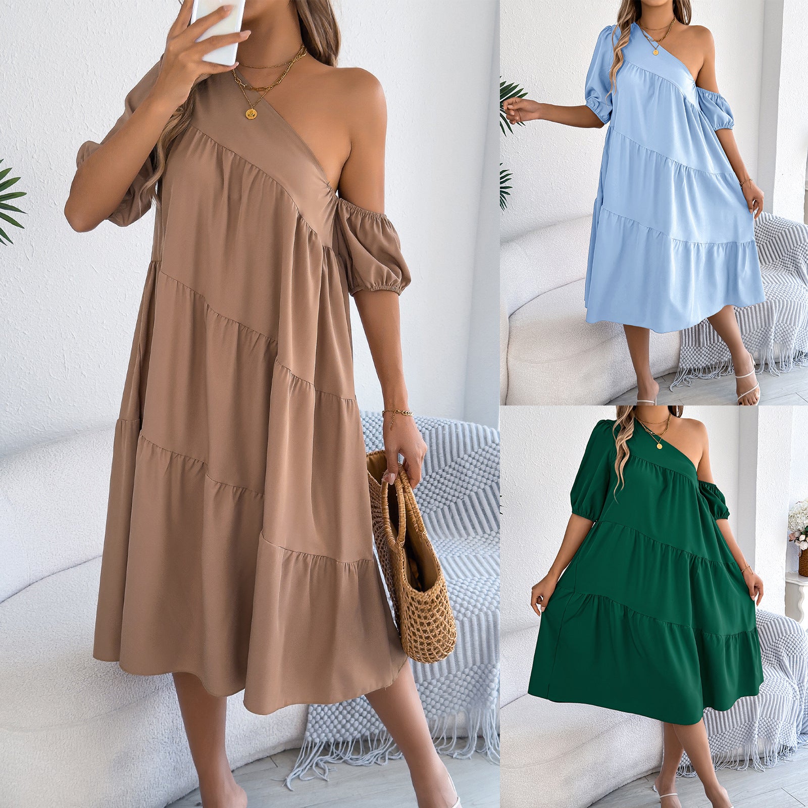Womens Loose Flared Maxi Skirt With A Ruffled Hem