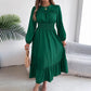 Women's Solid Color Stringy Selvedge Cinched Pleated Long Dress