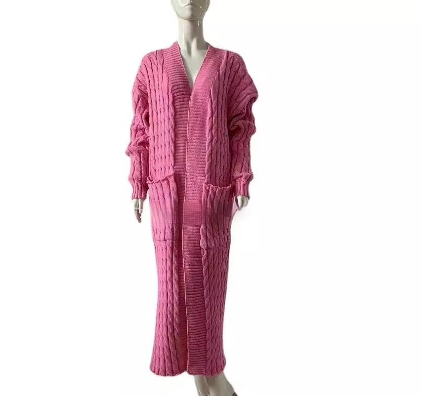 Cardigan long en tricot avec poche, pull long, manteau épais, européen et américain