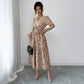 Elegant Polka-dot Self-tie Long Sleeve Dress For Women