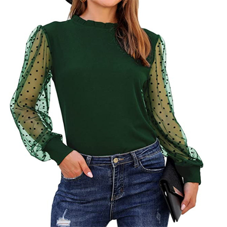 Long Sleeve Mesh Patchwork Top