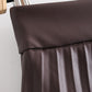 High Waist Pleated PU Leather Hem Irregular Skirt