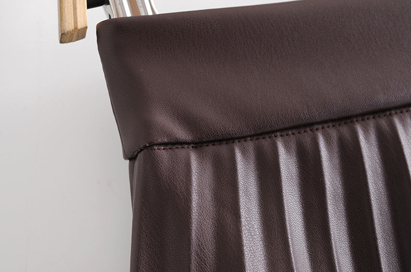 High Waist Pleated PU Leather Hem Irregular Skirt