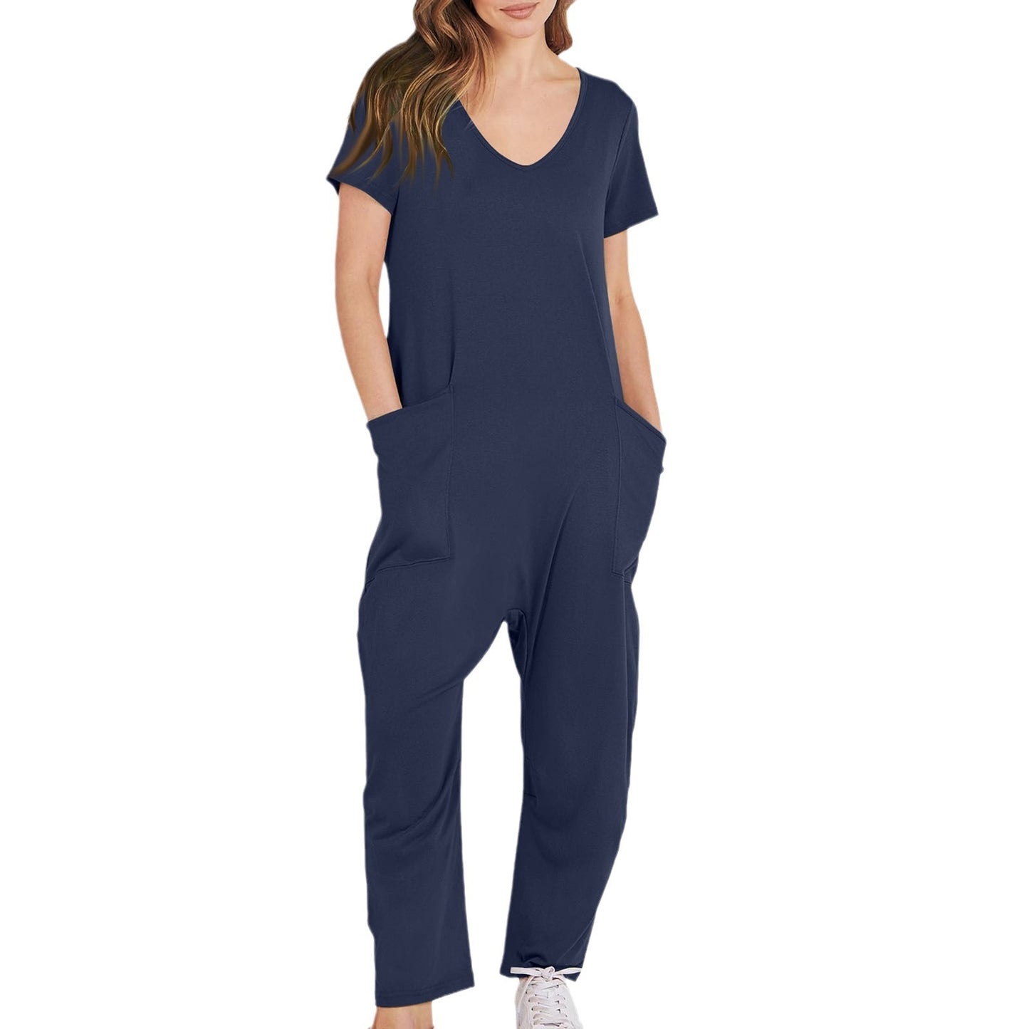 Women's Multi-color Side Slit Pocket Design Solid Color Loose Jumpsuit