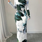 Womens Printed Slim-Fit Long-Sleeve Dress