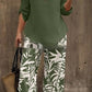 Ladies V-neck Shirt Tropical Plants Printed Pants Suit