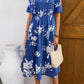 Fashionable Cinched Waist Round Neck Short-sleeve Printed Dress