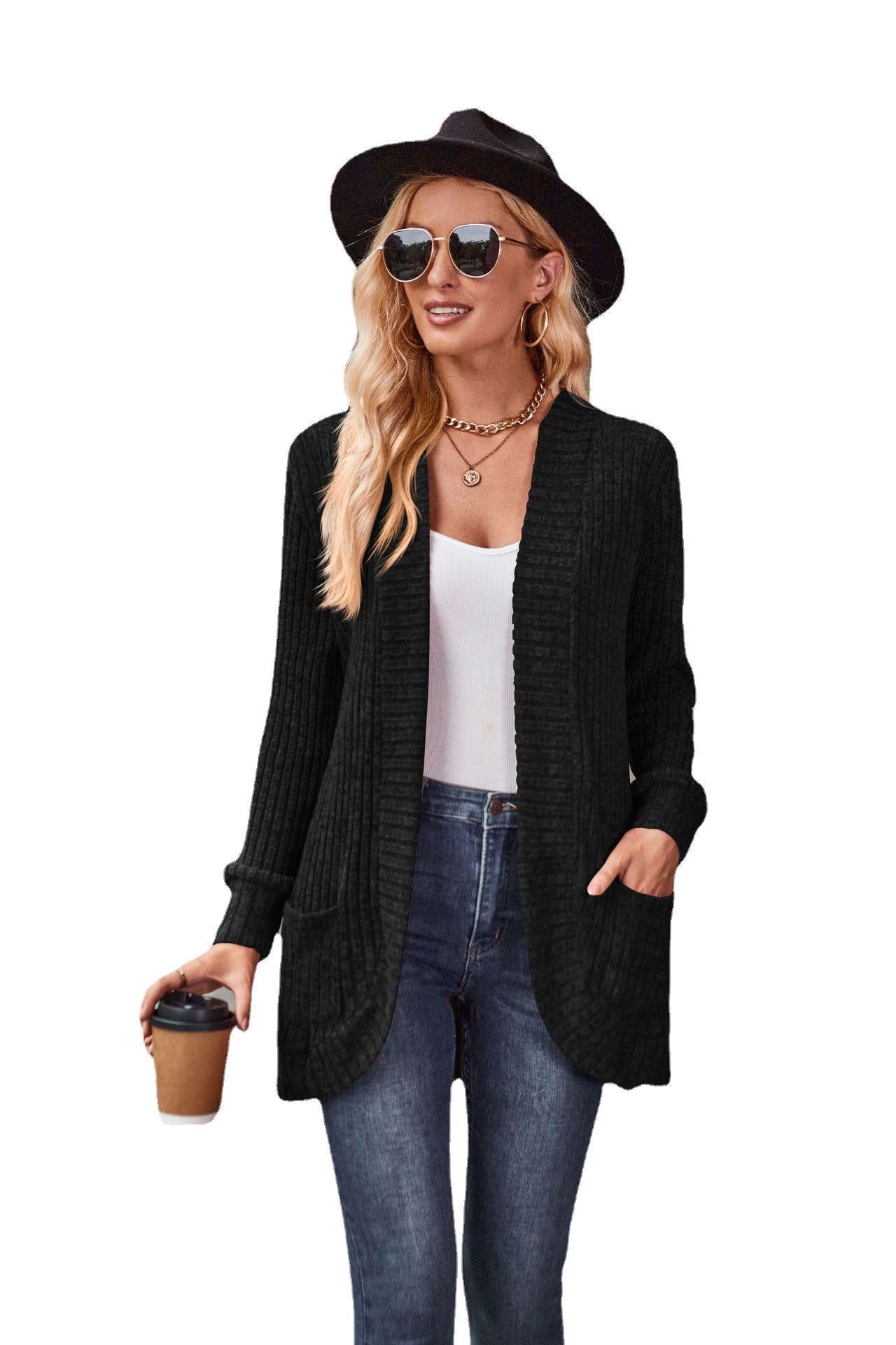 Women's Hollow Striped Brushed Cardigan Jacket