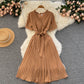 Fashionable Waist-cinching Tie-front Slimming Solid-color Minimalist Dress