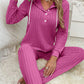 Fashion Sunken Stripe Brushed Long Sleeve Hooded Suits Women