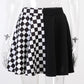 Dark Girl Color Contrast Plaid Stitching Skirt High Waist Skirt
