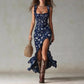 Retro Ruffle-Trimmed Sleeveless Slip Dress With High Side Slit