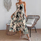 Women's Printed Lace-up Halterneck Sleeveless Dress