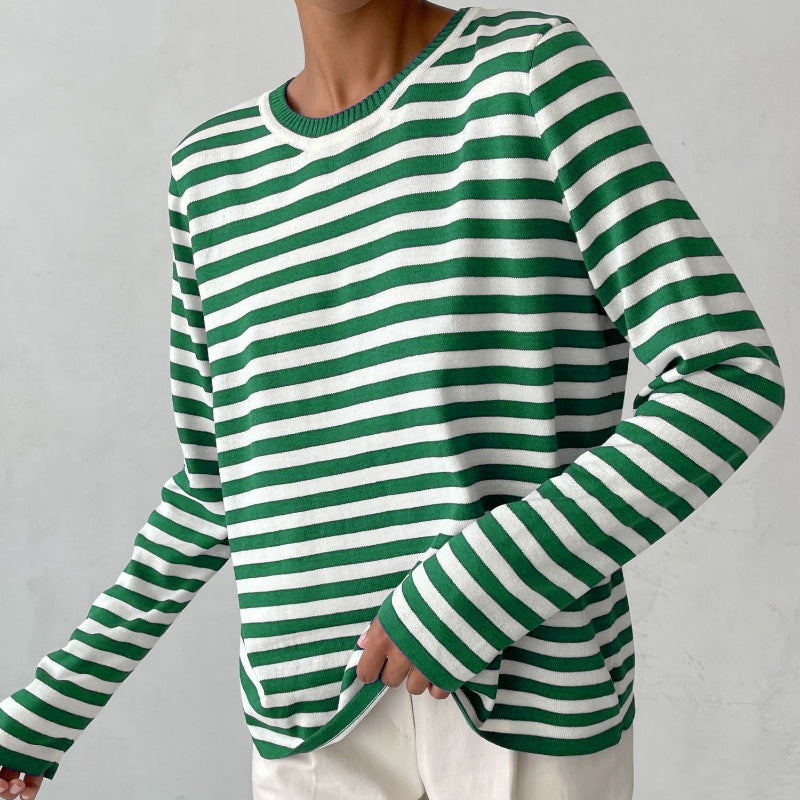 Pull rayé à manches longues en tricot, pull polyvalent, vêtements pour femmes