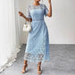 Round Neck Water Soluble Lace Short Sleeve Hollow Lace Elegant Long Dress