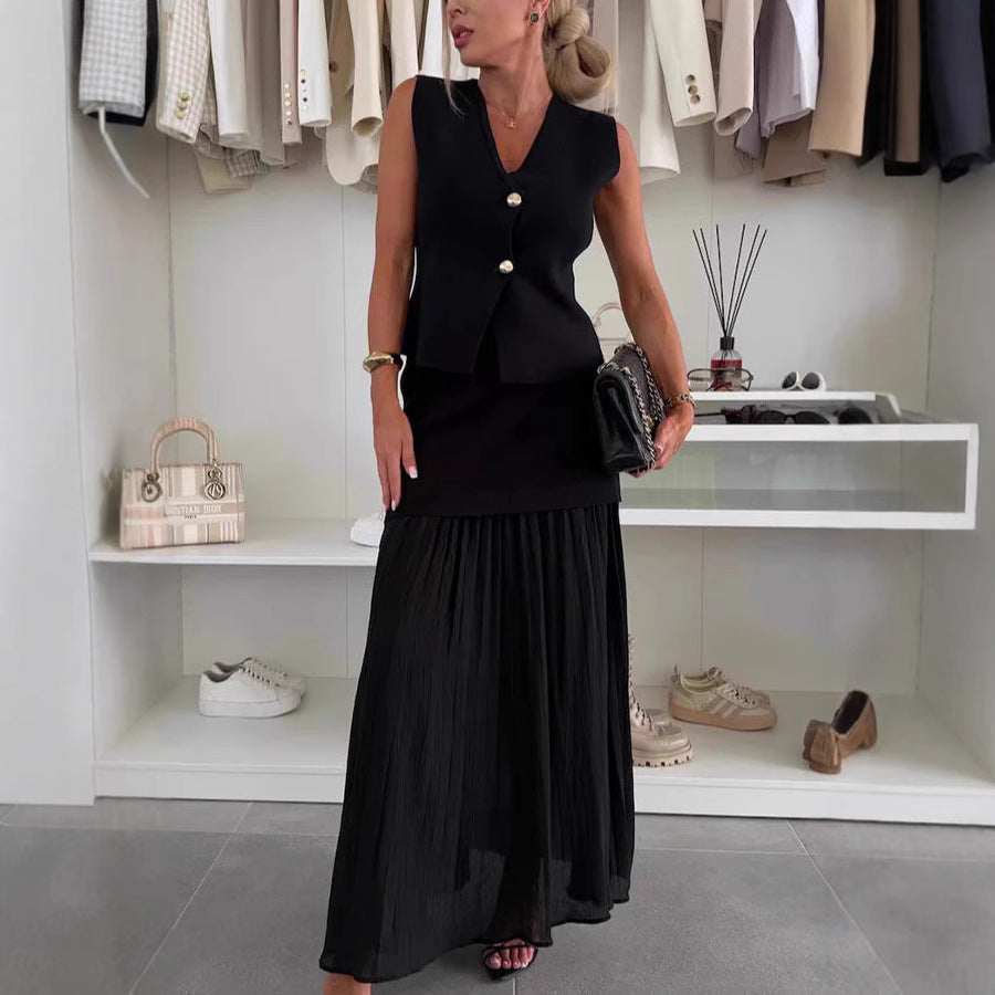 Women's Elegant Slim Knit Vest Top Suit