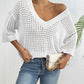 Top Women's Hollow Woven V-neck