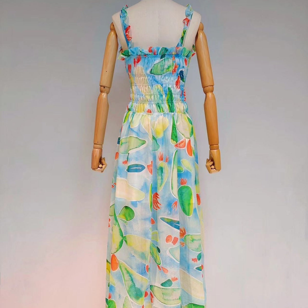 Robe longue sans bretelles à imprimé tendance pour les fêtes