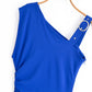 Blue Asymmetric Buckle Shoulder Sleeveless Suspender Dress