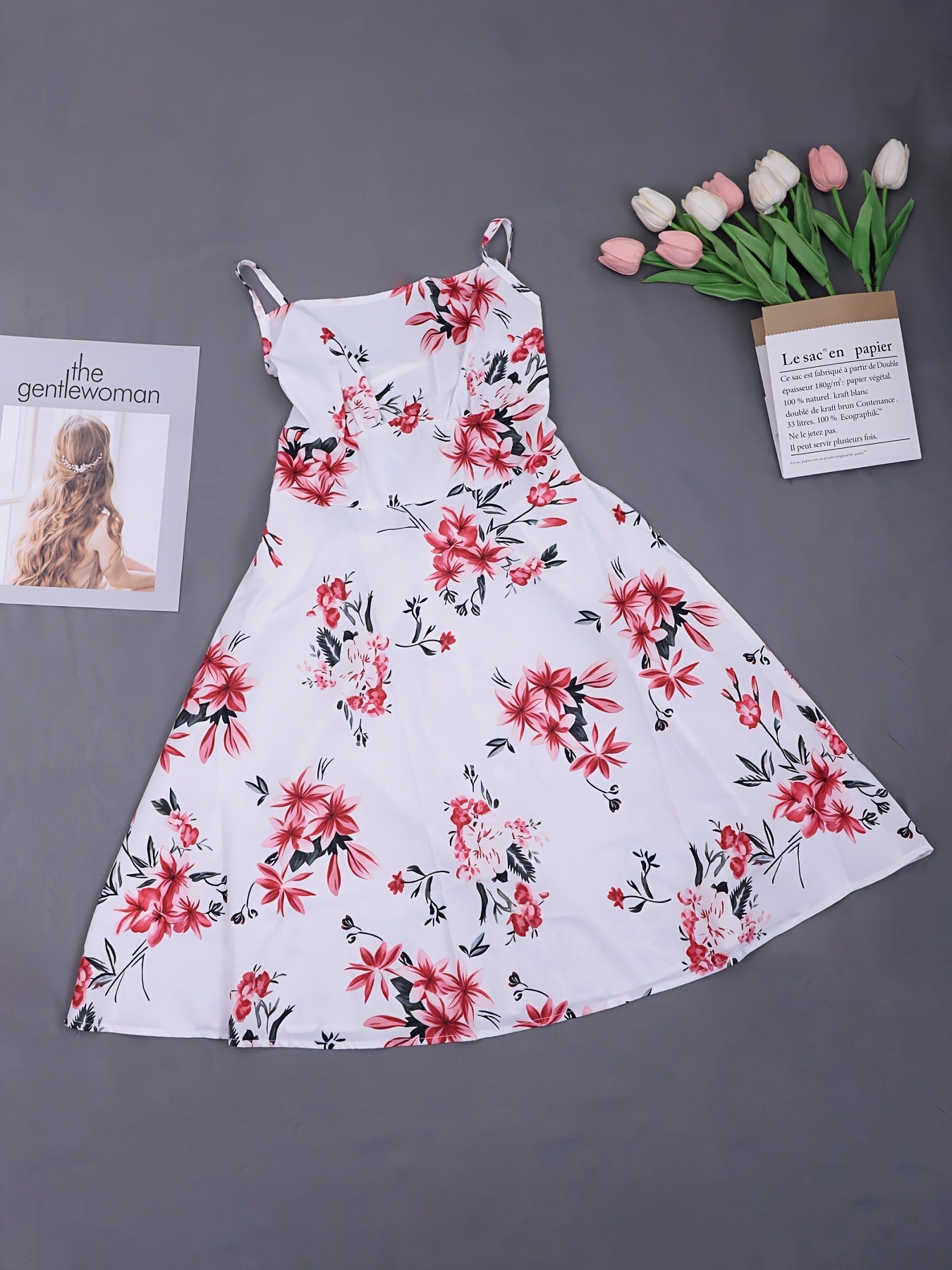 Womens Waist-Cinching Figure-Lifting Floral Sleeveless Slip Dress