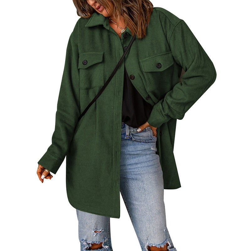Women's Corduroy Solid Color Single Breasted Casual Lapel Woolen Jacket