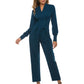 Pure Color Tie Long-Sleeved Trousers Casual Jumpsuit