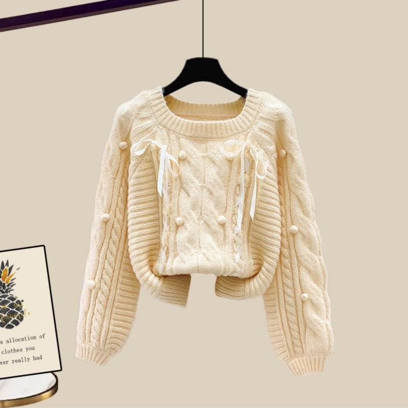 Ensemble trois pièces pour femme, gilet, pull épais, pantalon large