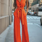 Women's Blouse Collar Solid Color Wide Leg Jumpsuit