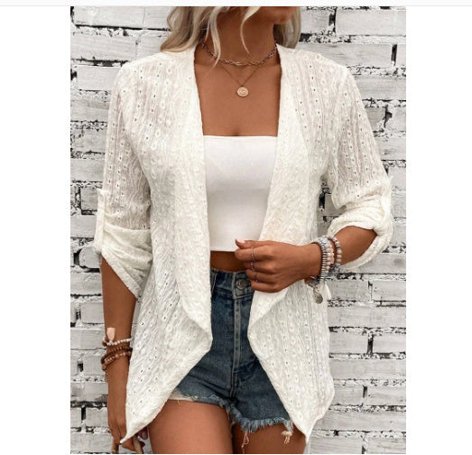 Women's Fashion Long Sleeve Casual Rolled Sleeves Cardigan Jacket