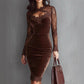 Elegant V-neck Lace-panelled Waist-cinching Hip-hugging Dress