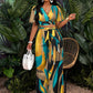 Women's Wear Tropical Printing Pleated Butterfly Sleeve Top Drawstring Wide Leg Trousers Suit